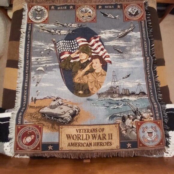 Veterans of World War II American Heroes Army Navy Woven Throw 55" x 46" +Fringe - Picture 12 of 12